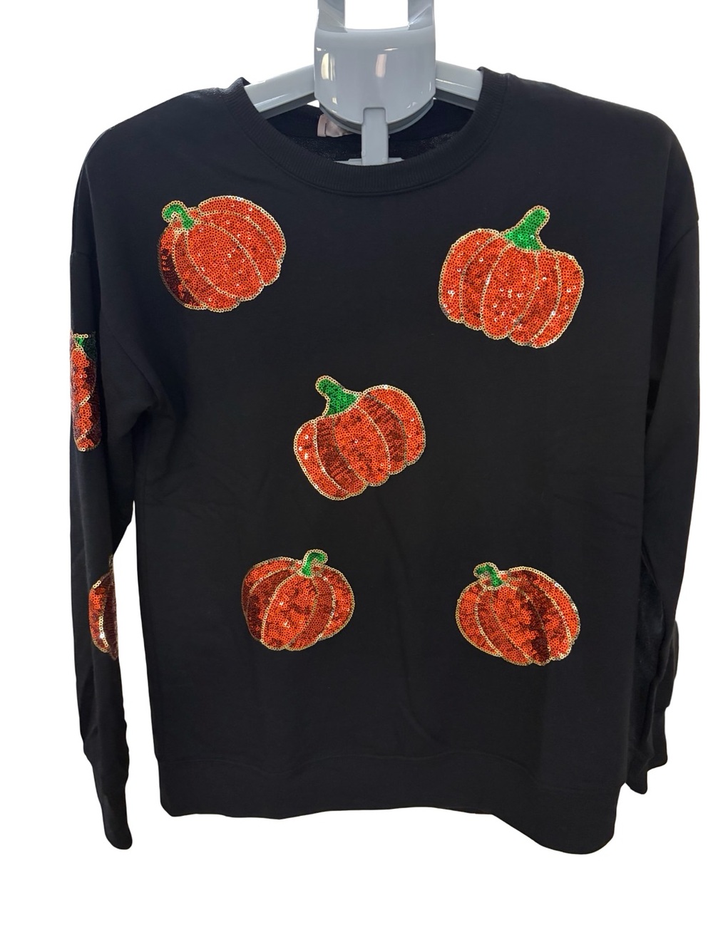 Philosophy Black Crewneck Sweater with Sequin Pumpkin Motifs